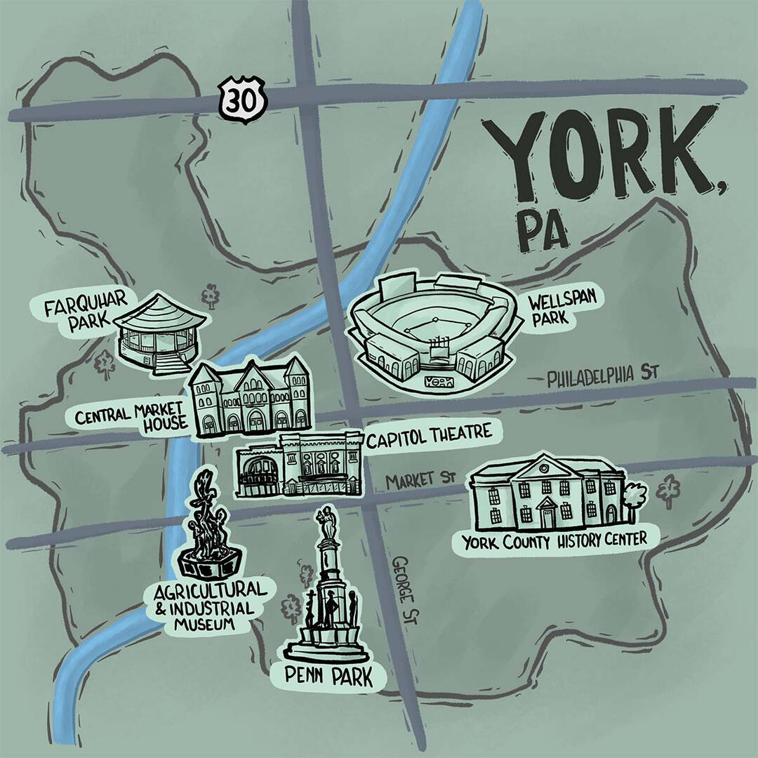 Illustrated Map of York PA - Brad Samuelson
