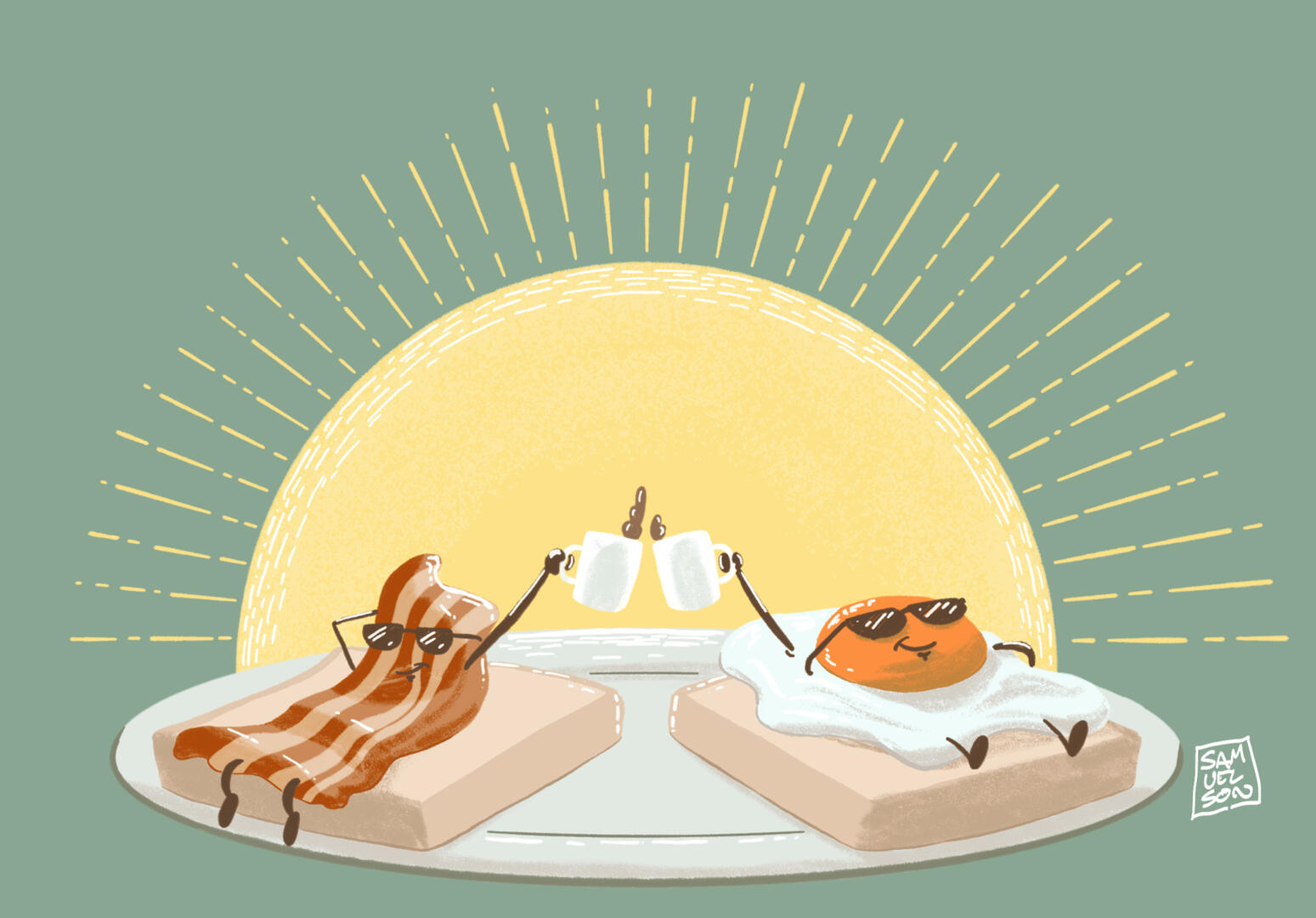 illustration of happy breakfast food